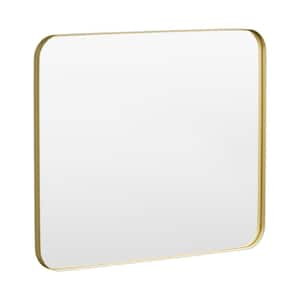 36 in. W x 30 in. H Tempered Glass Rounded Rectangle Framed Wall-Mounted Bathroom Vanity Mirror in Gold