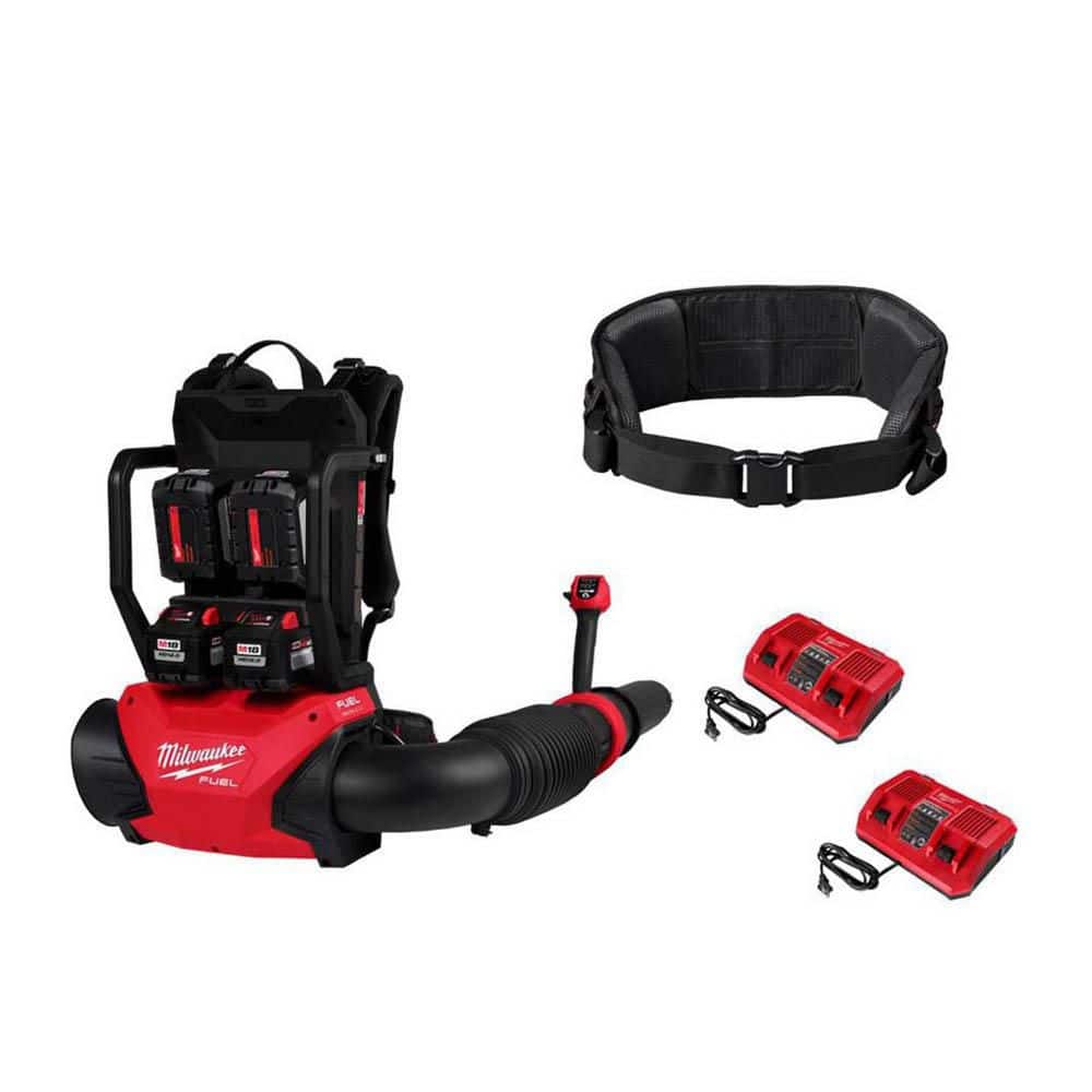 MILWAUKEE M18 FUEL 155 MPH 650 CFM 18V Brushless Cordless Backpack Blower w/Waist Belt, (4) 12.0 Ah Batteries, 2 Chargers (3009-2798HD)