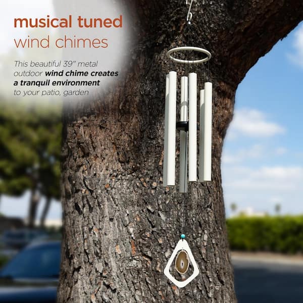 Alpine Corporation 39 in. White Metal Windchime with Creme