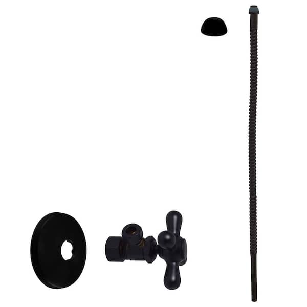 Westbrass 5/8 in. x 3/8 in. OD x 20 in. Corrugated Supply Line Kit with Cross Handle Angle Shut Off Valve, Matte Black