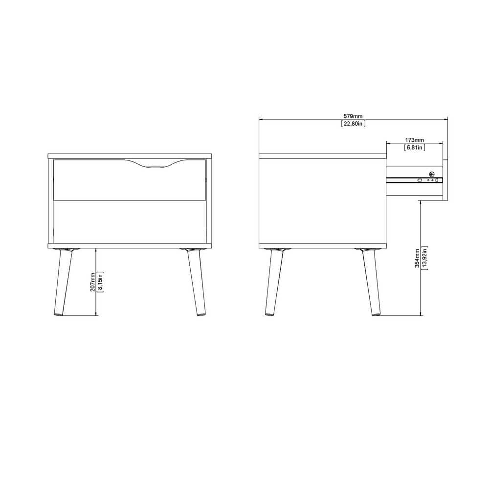 Diana Scandinavian Two-Tone White & Black Matte Nightstand with Drawer