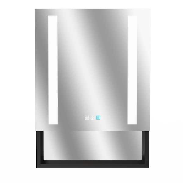 Boyel Living 20 in. W x 28 in. H Large Rectangular Matte Black (2028R2) Aluminum Surface Mount LED Medicine Cabinet with Mirror