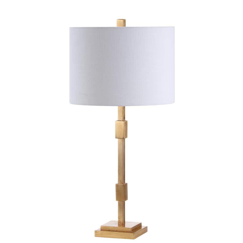 Transitional 29" Gold Leaf Column Table Lamp with Linen Shade