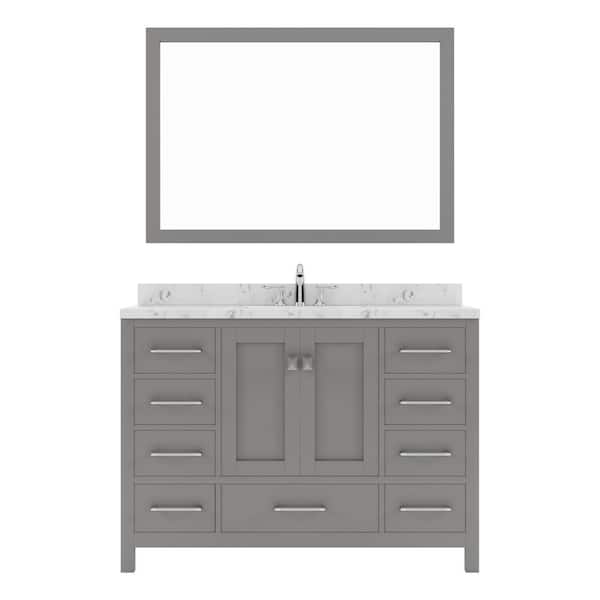 Virtu USA Caroline Avenue 48 in. W x 22 in. D x 35 in. H Single Sink Bath Vanity in Cashmere Gray with Quartz Top and Mirror