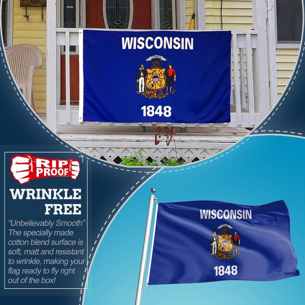 Rip-Proof Double Sided 3-Ply Wisconsin State Flag 3x5 Foot
