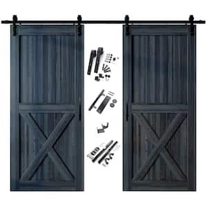 46 in. x 84 in. X-Frame Navy Double Pine Wood Interior Sliding Barn Door with Hardware Kit, Non-Bypass
