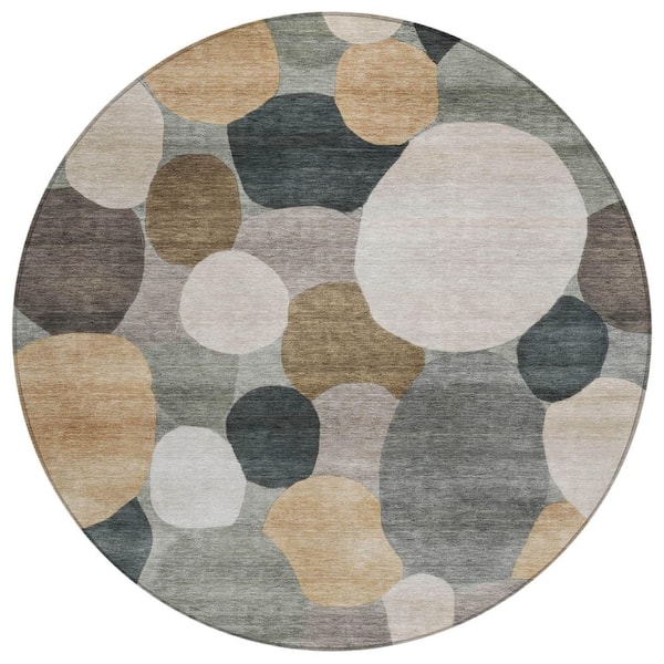 Chantille Machine Washable Indoor/Outdoor Abstract ACN2375 Taupe 8 ft. x 8 ft. Round Rug