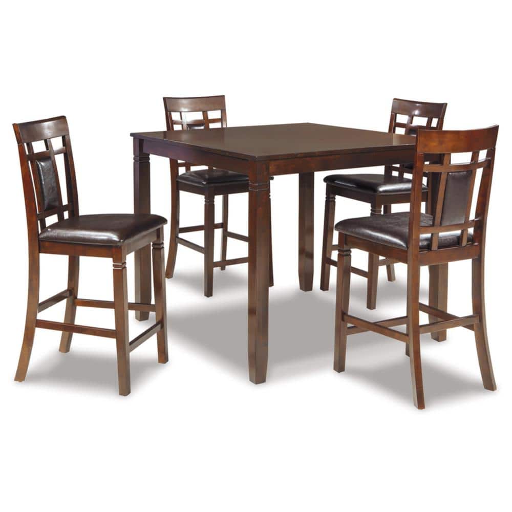Transitional Warm Brown 5-Piece Counter Height Square Dining Set
