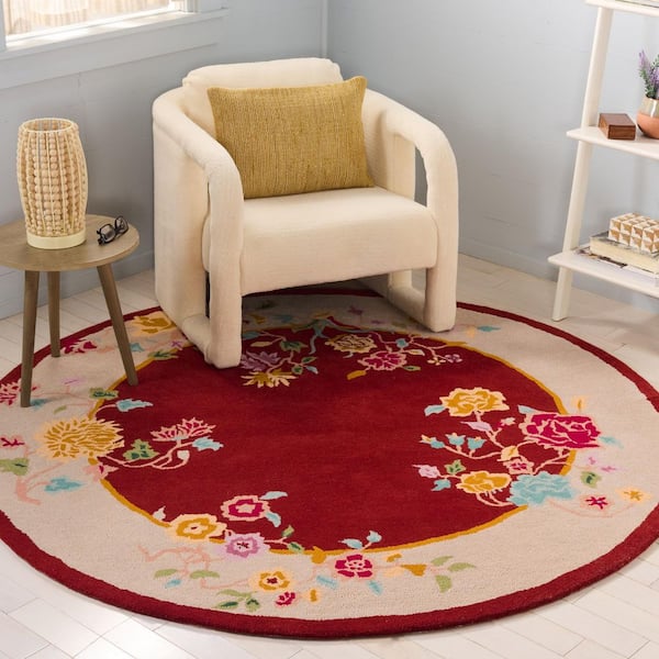 Metro 6 ft. x 6 ft. Rust/Beige Floral Border Ornate Round Area Rug