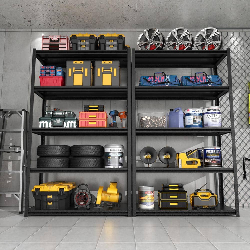 78" Black Heavy Duty Adjustable Metal Garage Shelving Unit