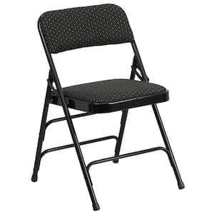 Hercules Series Curved Triple Braced & Double Hinged Black Patterned Fabric Upholstered Metal Folding Chair