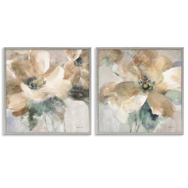 Abstract Beige Flowers by Danhui Nai 2-Piece Gray Framed Giclee Art Print Nature 17 in. x 17 in.