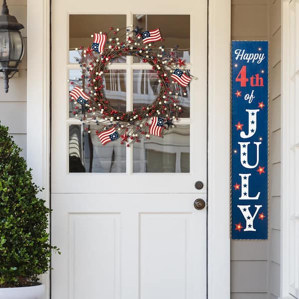 Patriotic Wreath Gnome Wreath Front Door Wreath discount Door Hanger Whimsical Wreath Patriotic Decor