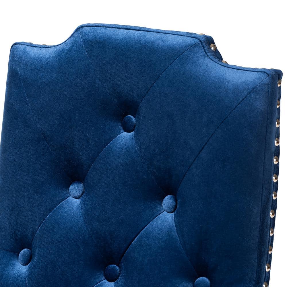 High-Back Navy Blue Velvet Upholstered Wood Side Chair