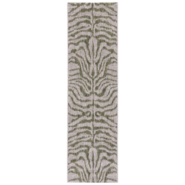 Courtyard Gray/Green 2 ft. x 8 ft. Zebra Indoor/Outdoor Runner Rug