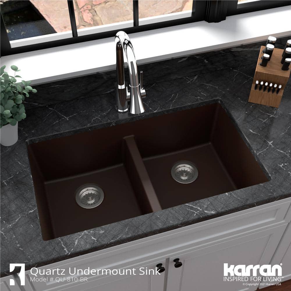 Brown Quartz 32'' Double Bowl Undermount Kitchen Sink