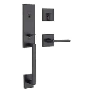 Vancouver Matte Black Single Cylinder with Halifax Lever and Entry Door Handle Set Combo Pack Featuring Smartkey