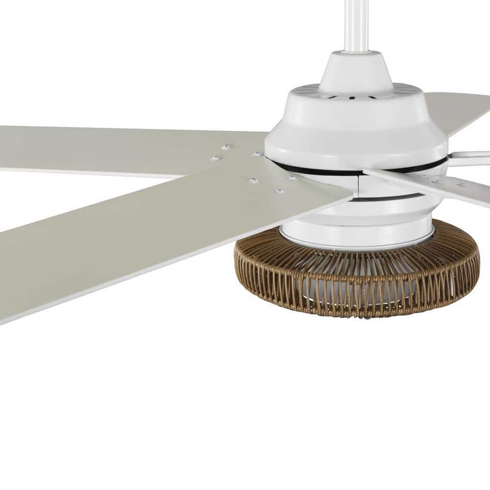 Satin White 52-Inch Ceiling Fan with Wicker Shade and LED Light