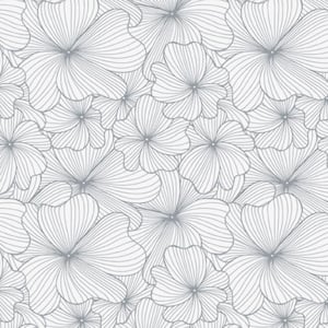 Silver Flowers Printed Vinyl Peel and Stick Wallpaper Roll (Covers 27.33 sq. ft)