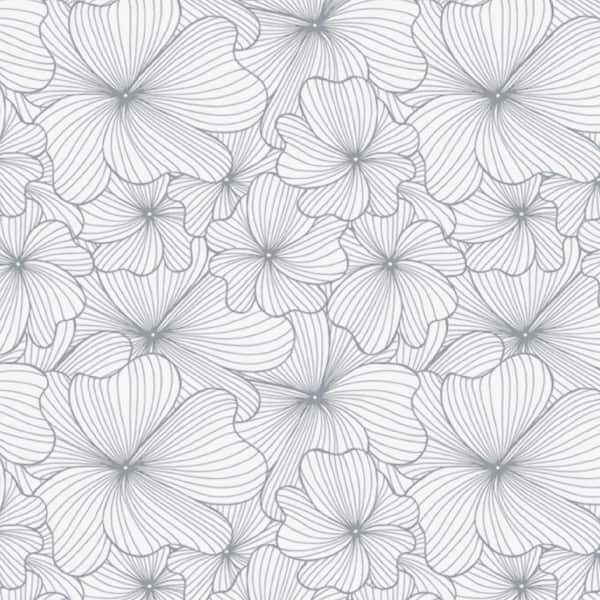 Main Street Silver Flowers Printed Vinyl Peel and Stick Wallpaper Roll (Covers 27.33 sq. ft)