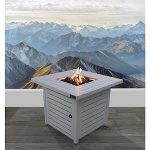 30 in. W White Square Steel Base Outdoor LP Gas Fire Pit Table with Electronic Adjustable Igition, Lava Rocks, 40000 BTU