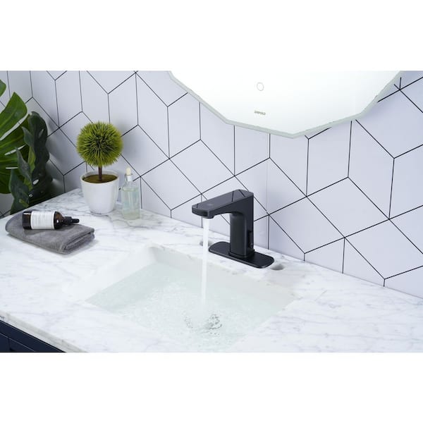 Touchless Single Hole Bathroom Sink Faucet With Temperature Display In Matte Black