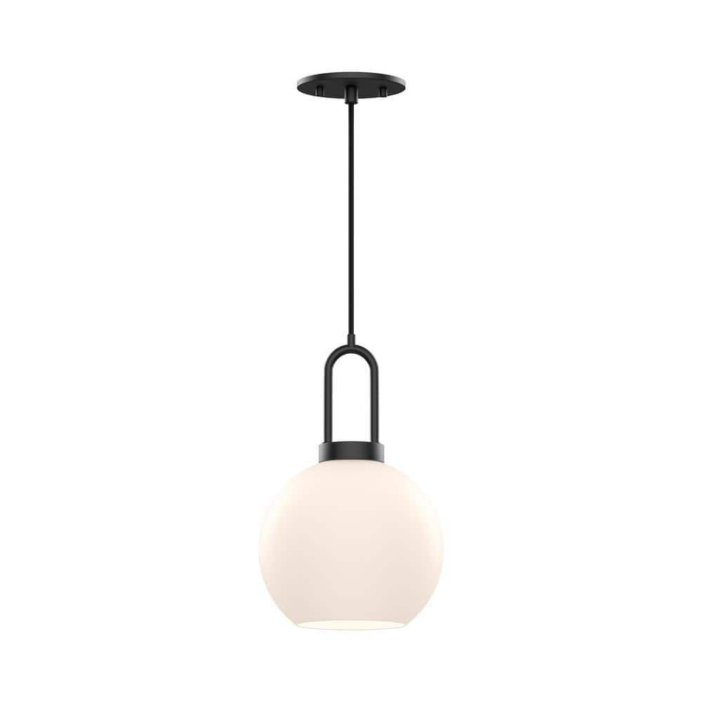 Matte Black Mini Globe Pendant Light with Opal Glass