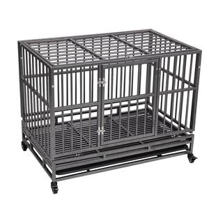 37''L x 29''H Heavy Duty Metal Dog Kennel Cage Crate with 4 Universal Wheels & Openable Flat Top