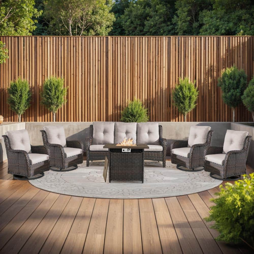Arcline 6-Piece Brown Wicker Fire Pit Conversation Set with Olefin Beige Cushions and 4 Swivel Glider Chairs and Couch price history on PriceWatchPro