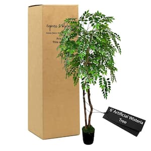 Handmade 6 ft. Artificial Wisteria Tree in Home Basics Plastic Pot Made with Real Wood and Moss Accents