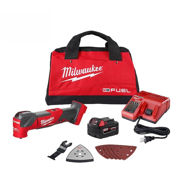 Milwaukee M18 FUEL Oscillating Multi Tool Kit with one 5.0 Ah Battery, Charger, and Bag with Nitrus Carbide Blades (2-Pack)