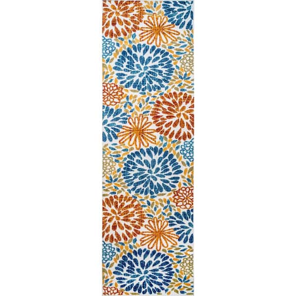 Irina Modern Bohemian Floret Multi 2 ft. 6 in. x 10 ft. Indoor/Outdoor Runner Patio Rug