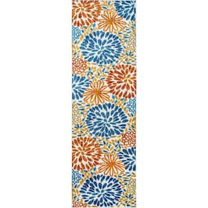 Irina Modern Bohemian Floret Multi 2 ft. 6 in. x 8 ft. Indoor/Outdoor Runner Patio Rug