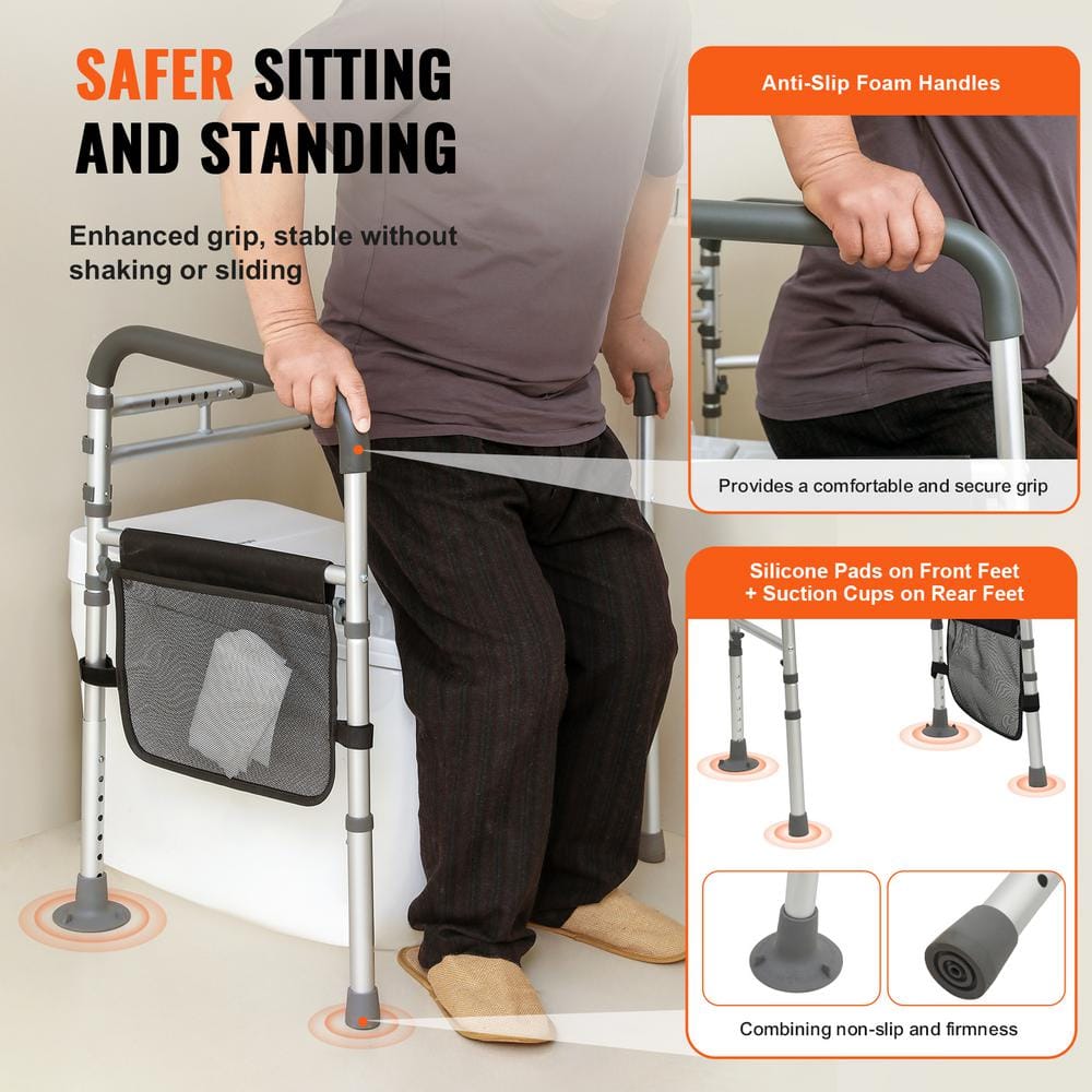 Adjustable Aluminum Toilet Safety Handrail with Storage Pouch
