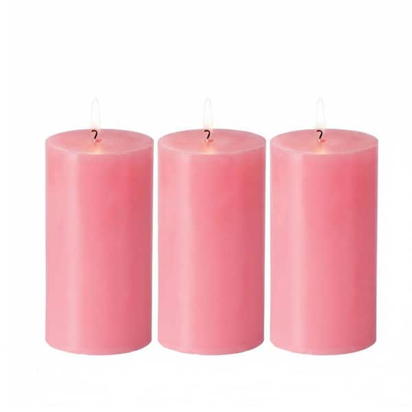 Pink Unscented Smokeless Dripless Wax Single Wick Pillar Candle 3-Pack