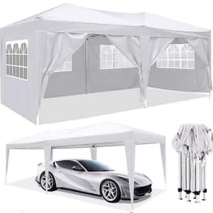 10 ft. x 20 ft. Pop Up Canopy Outdoor Portable Garage Party Folding Tent with 6 Removable Sidewalls + Carry Bag, White