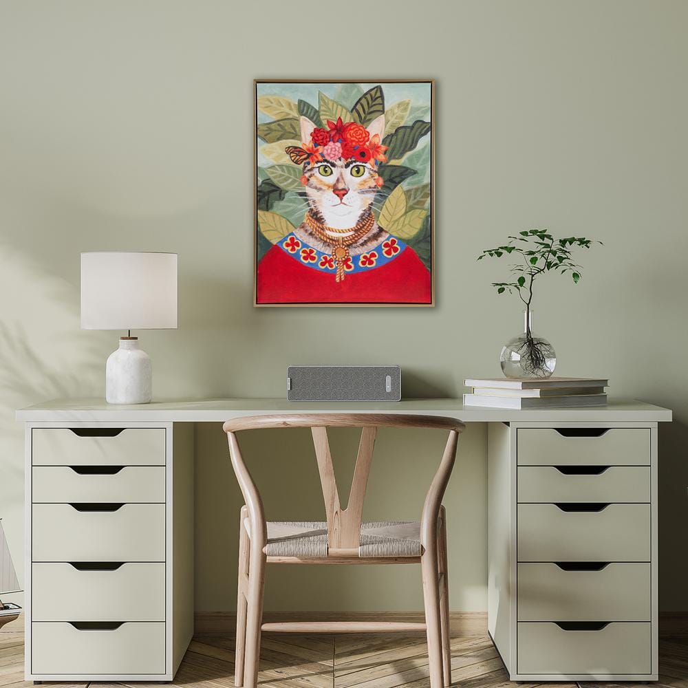 Bohemian Cat Portrait Canvas with Gold Frame, 16.5" x 20.5"