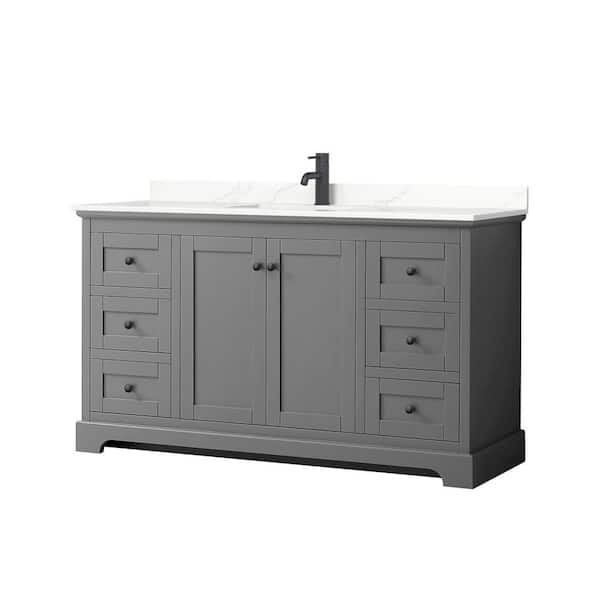Wyndham Collection Avery 60 in. W x 22 in. D x 35 in. H Single Bath Vanity in Dark Gray with Giotto Quartz Top