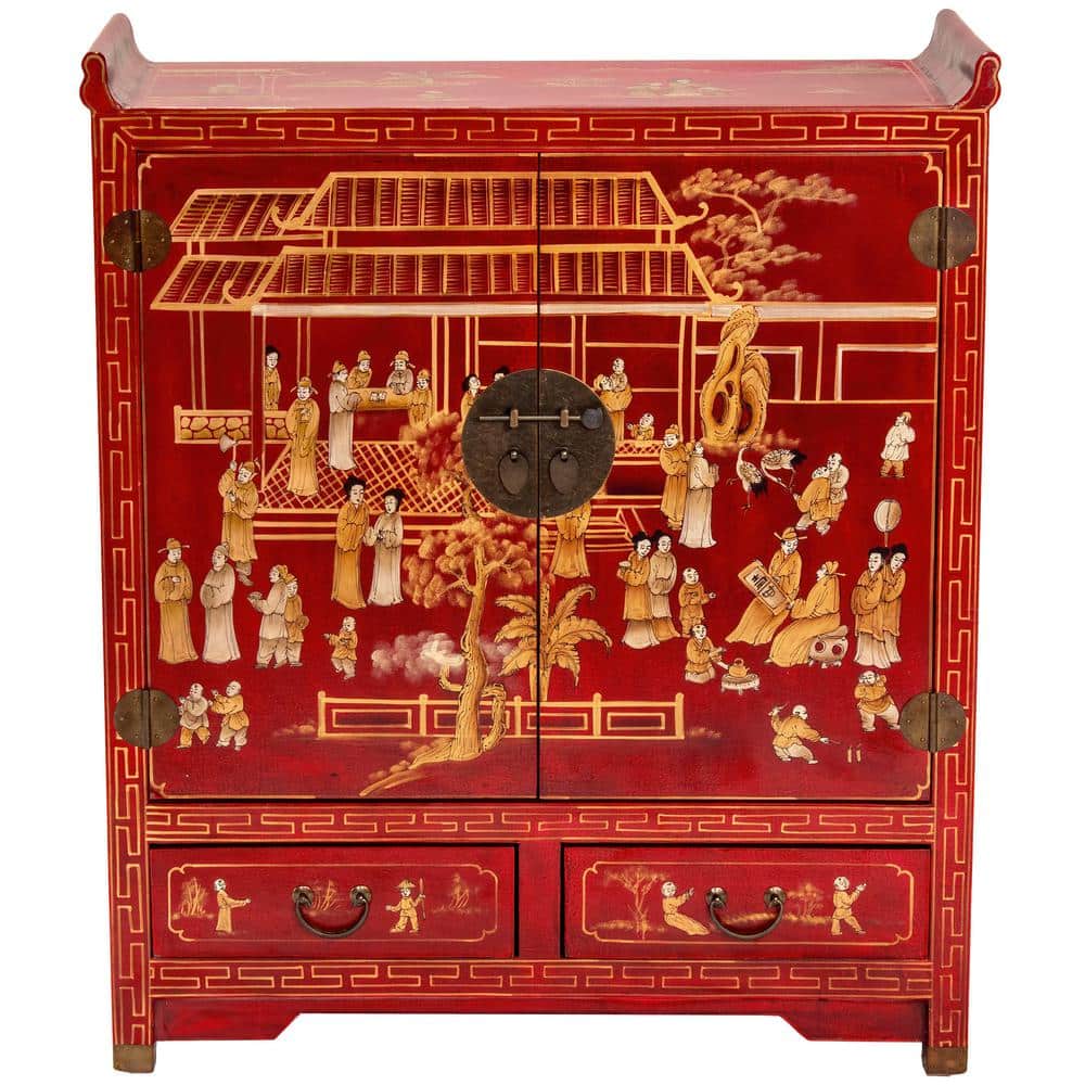 Handcrafted Red and Gold Lacquer Wood Altar Cabinet