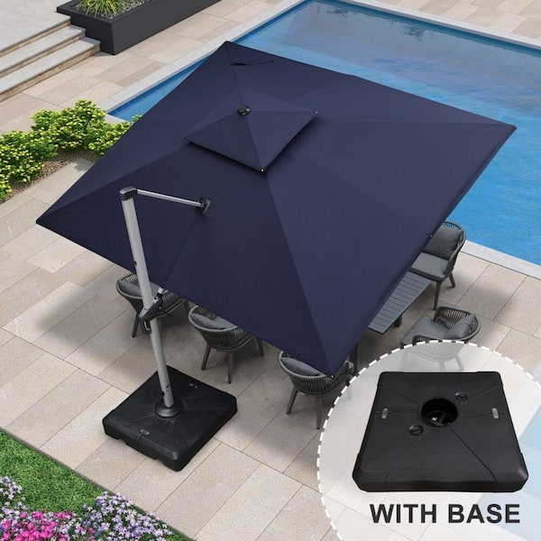 PURPLE LEAF 10 ft. x 12 ft. High-Quality Aluminum Polyester Outdoor Patio Umbrella Cantilever Umbrella with Stand, Navy Blue