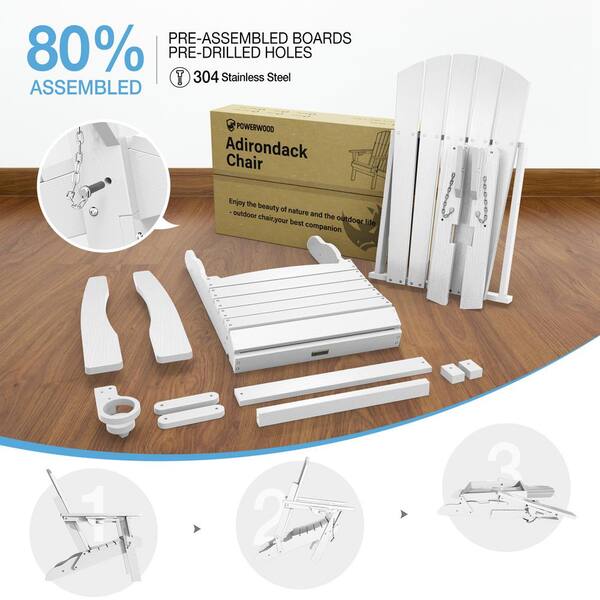 Mximu White HDPE Outdoor Folding Plastic Adirondack Chair with