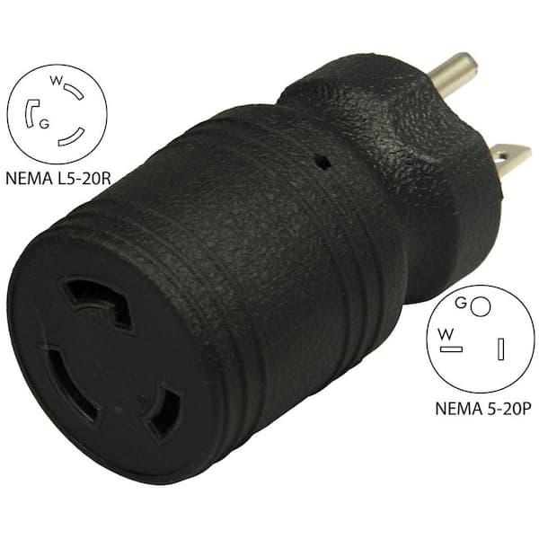 Conntek Locking Adapter 20 Amp 5-20P Straight Blade Plug To 20 Amp L5-20R Locking Female Connector