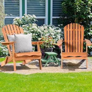 Natural Folding Eucalyptus Wood Adirondack Chair Foldable Outdoor Lounger Chair Natural (2-Pack)