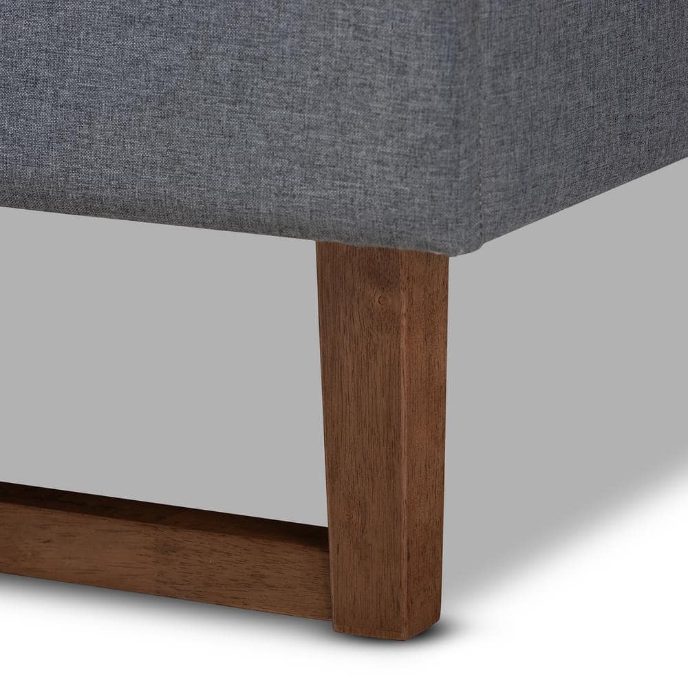 Liliya King Walnut Wood and Grey Upholstered Platform Bed