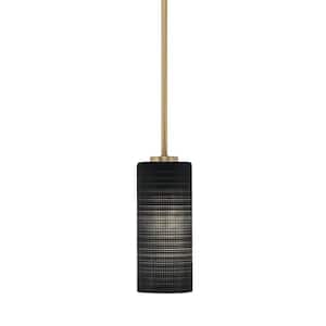 Cottonwood 100-Watt 1-Light Brass Shaded Pendant Light Mini Pendant with Black Matrix Glass Shade, No Bulb Included