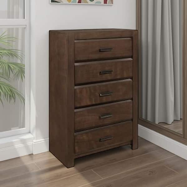 Benjara Rawn Espresso Brown and Dark Gray 5 Drawer 16.5 in. Chest