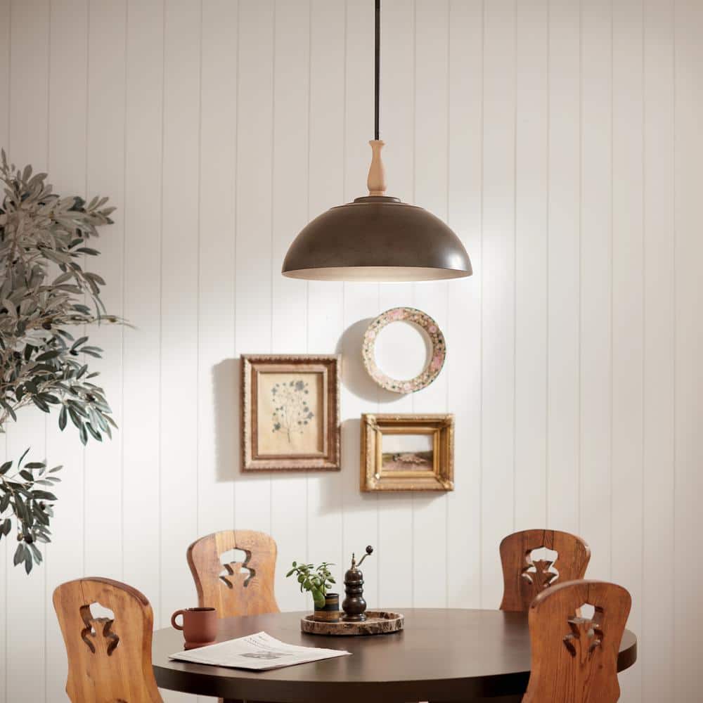 Fira Anvil Iron and Beech 18'' Single Pendant Light