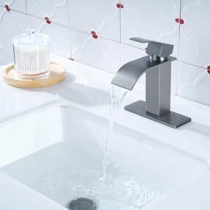 4 in. Centerset Single Handle High Arc Bathroom Faucet with Drain Kit Included in Gray