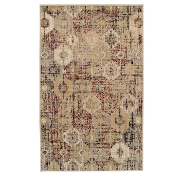 Arabella Gold 2 ft. x 3 ft. Modern Distressed Diamonds Polypropylene Area Rug