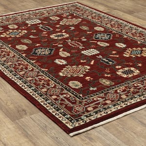 Lillian Red/Black 2 ft. x 6 ft. Traditional Oriental Wool/Nylon Blend Fringed-Edge Indoor Runner Area Rug